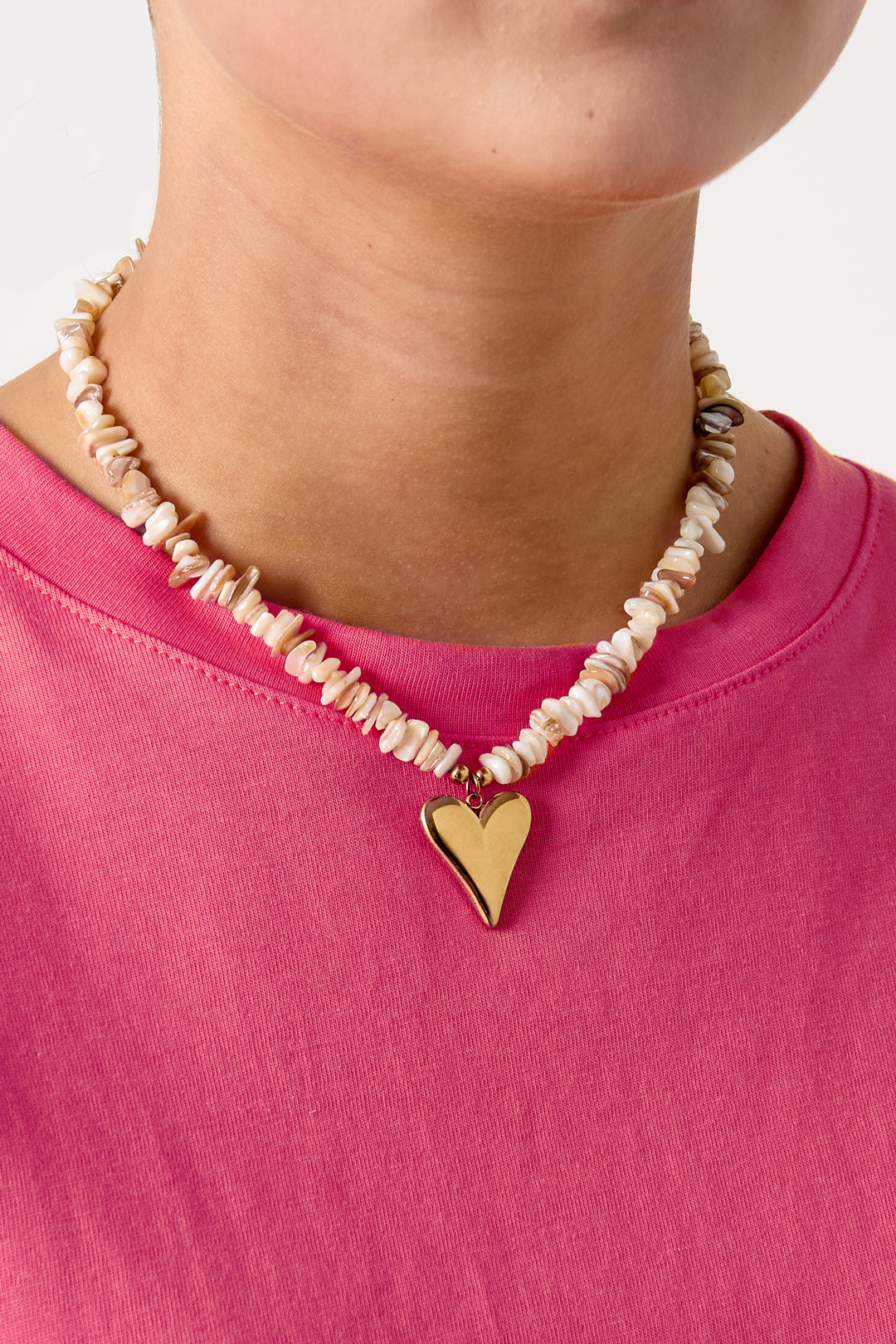 Beaded Heart Necklace — Stainless Steel & Stone — product view 2