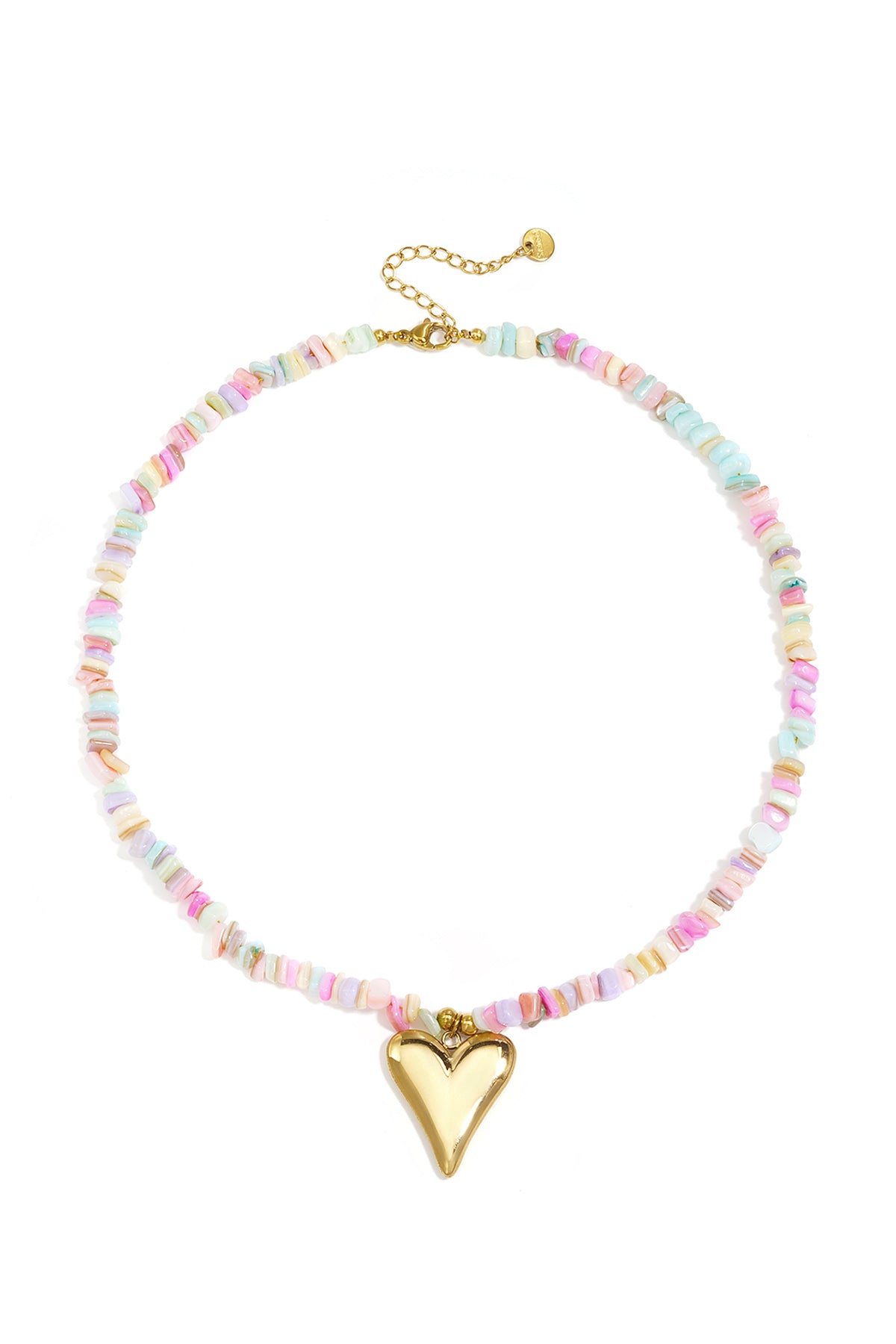 Beaded Heart Necklace — Stainless Steel & Stone — product view 3